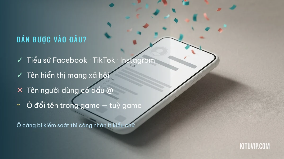 Chữ kiểu dán được vào tiểu sử Facebook TikTok, không dán được vào tên người dùng có dấu @